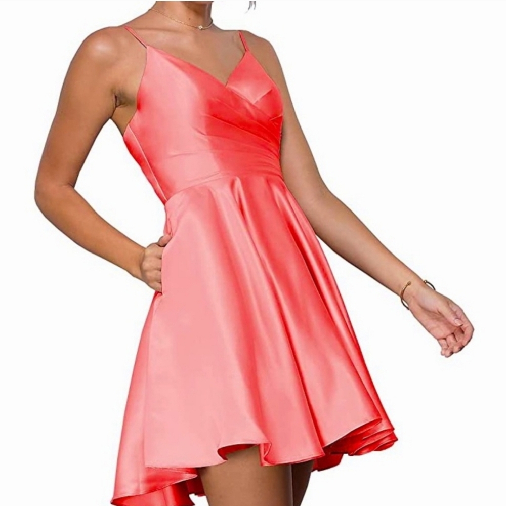 Elegant Coral Satin Dress